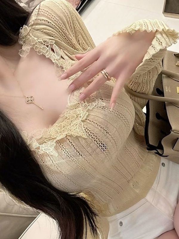 Conjunto de Cárdigan de Punto  - Elastic Lace Trim reseña y precio