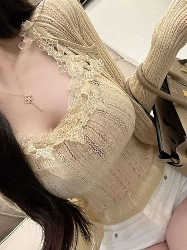 Conjunto de Cárdigan de Punto  - Elastic Lace Trim reseña y precio
