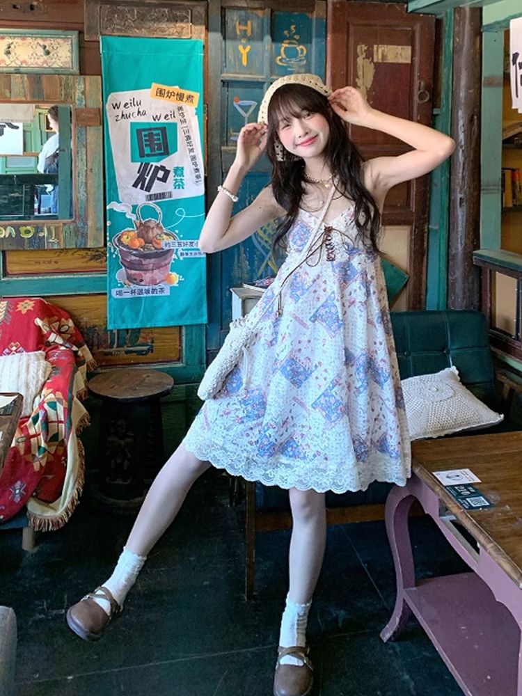 Conjunto de vestido de verano  - Elastic Lace Trim reseña y precio