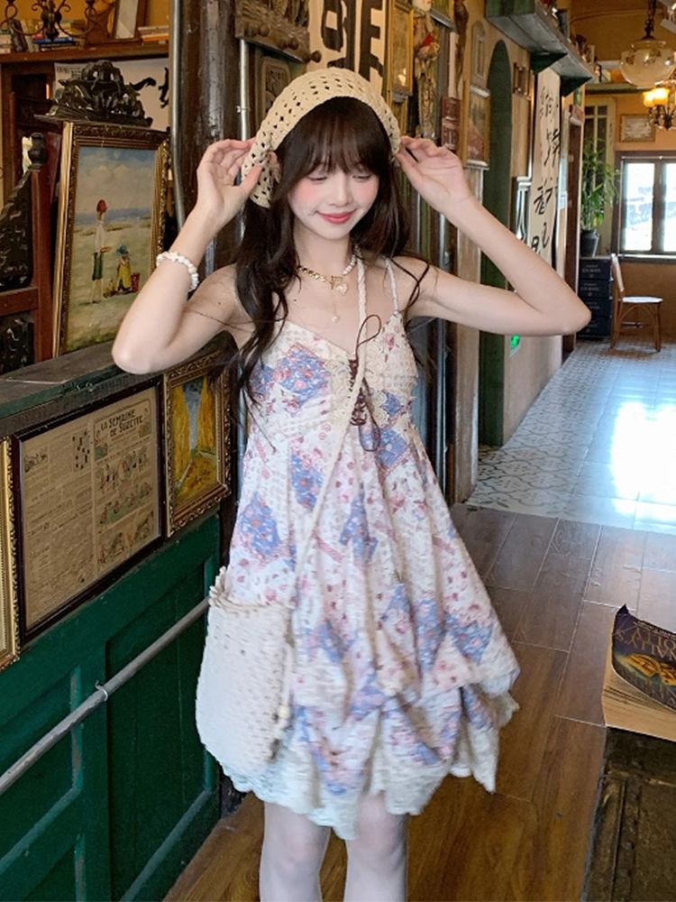 Conjunto de vestido de verano  - Elastic Lace Trim reseña y precio